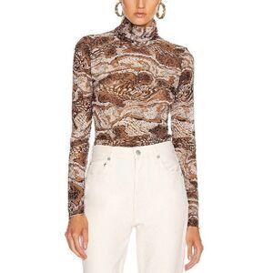 GANNI Mesh Turtle Neck | Brown in 38